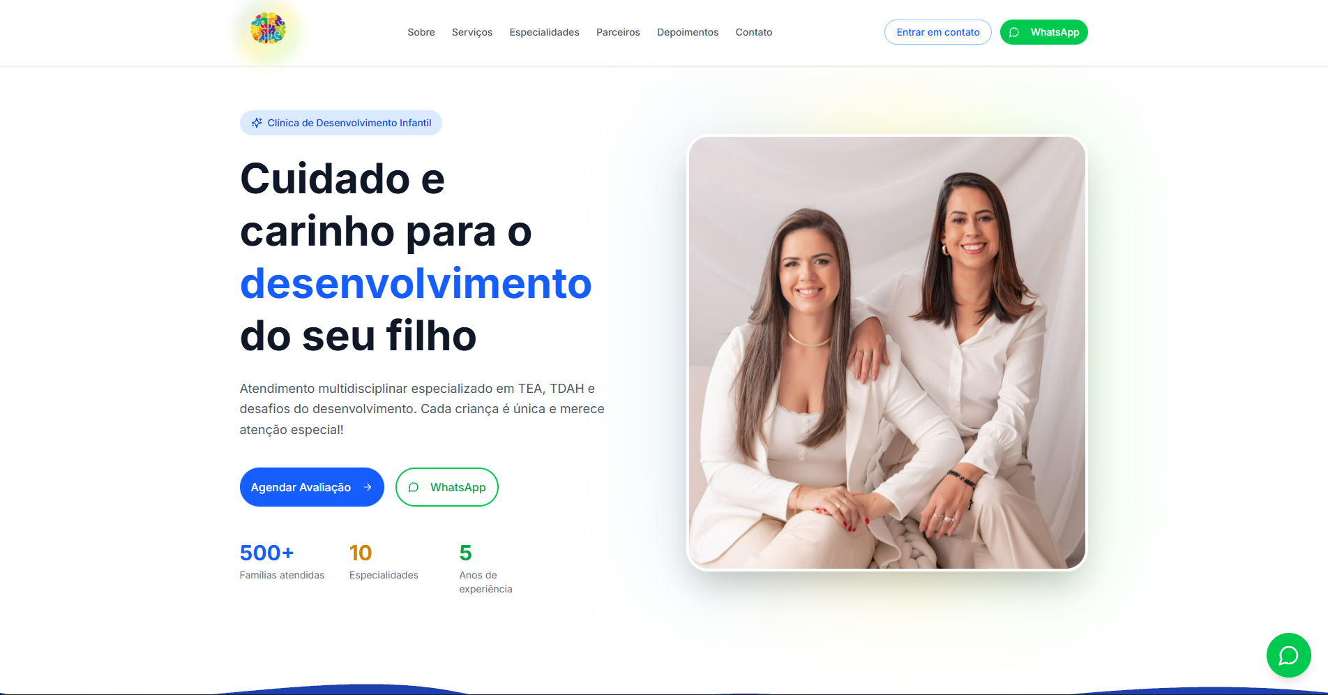Landing Page profissional para Clínica de Atendimento multidisciplinar.